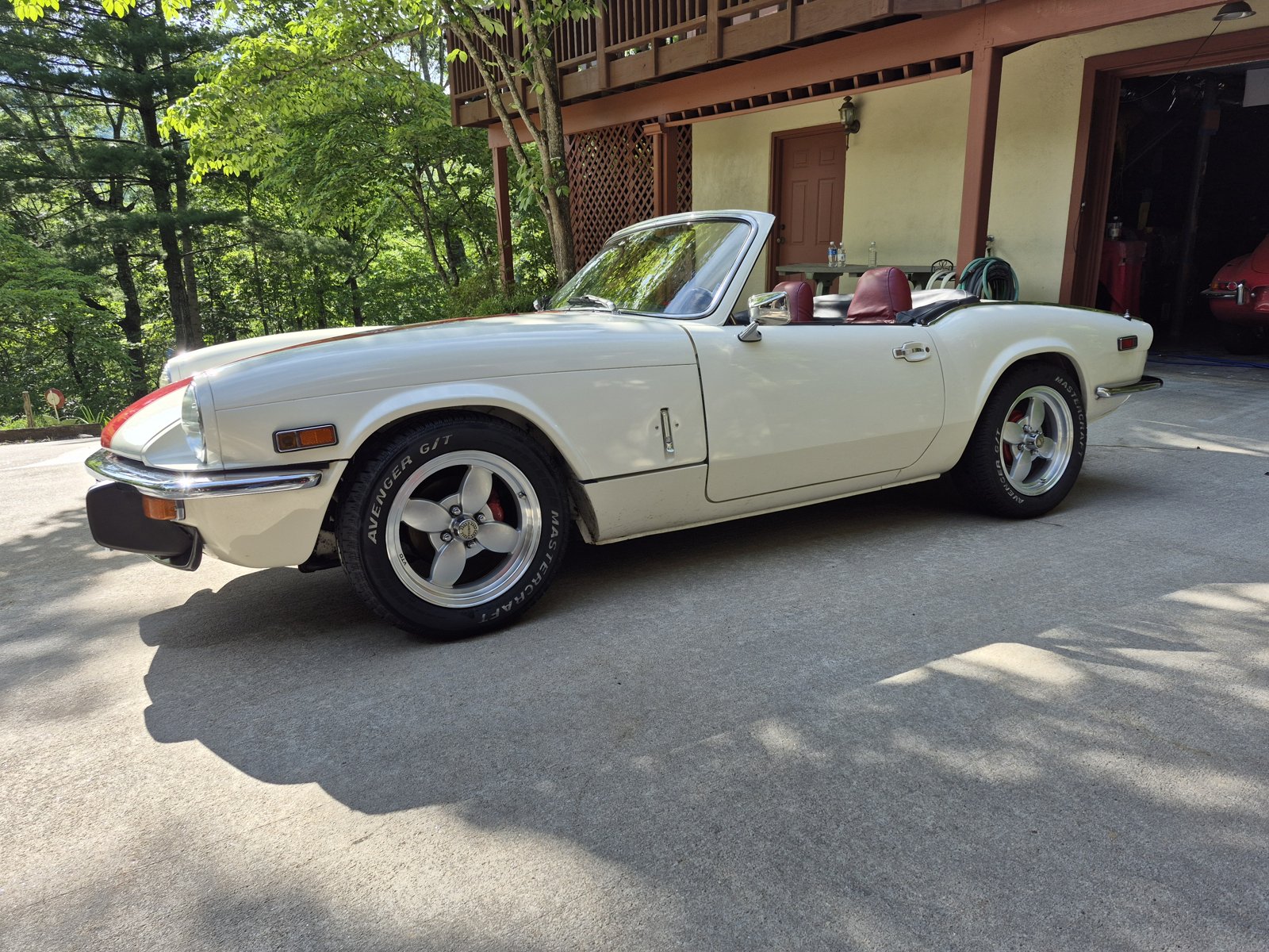 1972 Triumph Spitfire Mk IV side profile on VTO wheels in the North Carolina mountains